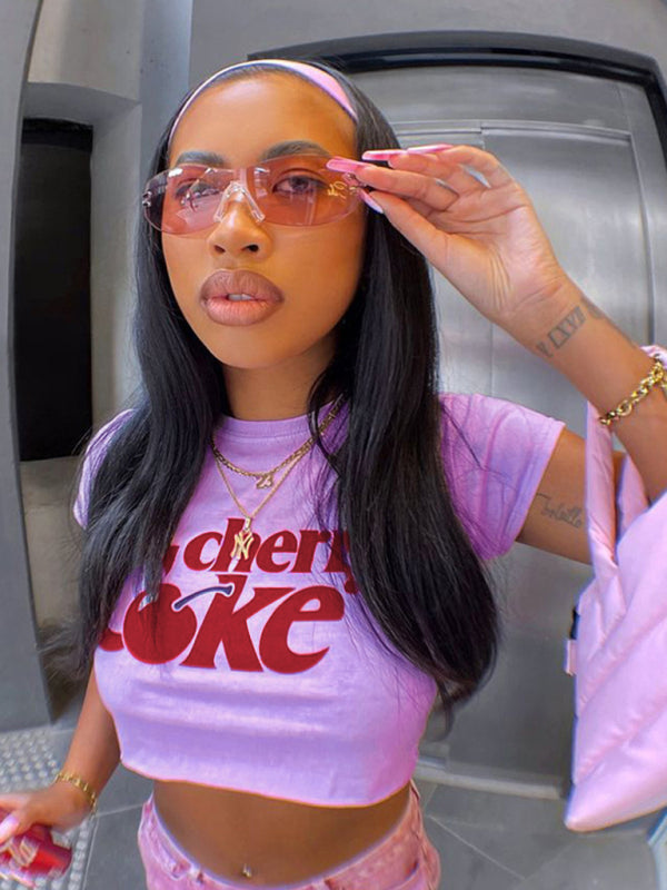 Süßes, schmal geschnittenes Y2K-T-Shirt für Damen mit lustigem Retro-Grafikdruck 