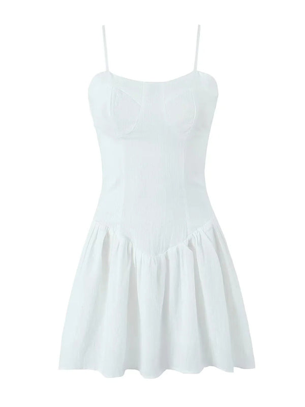 New French slim waisted short suspender solid color dress