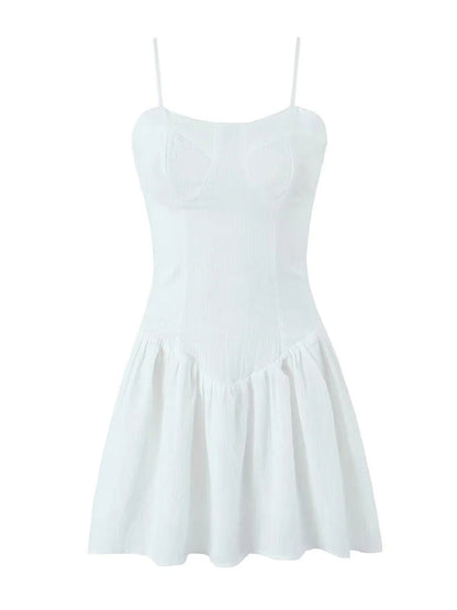 New French slim waisted short suspender solid color dress