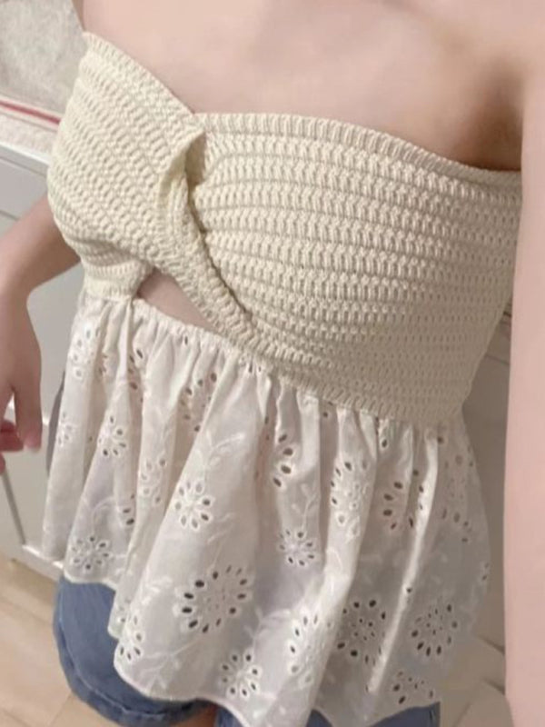 Haut tubulaire sexy à la mode, décontracté, tricoté, coutures brodées, vacances 