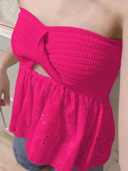 Haut tubulaire sexy à la mode, décontracté, tricoté, coutures brodées, vacances 