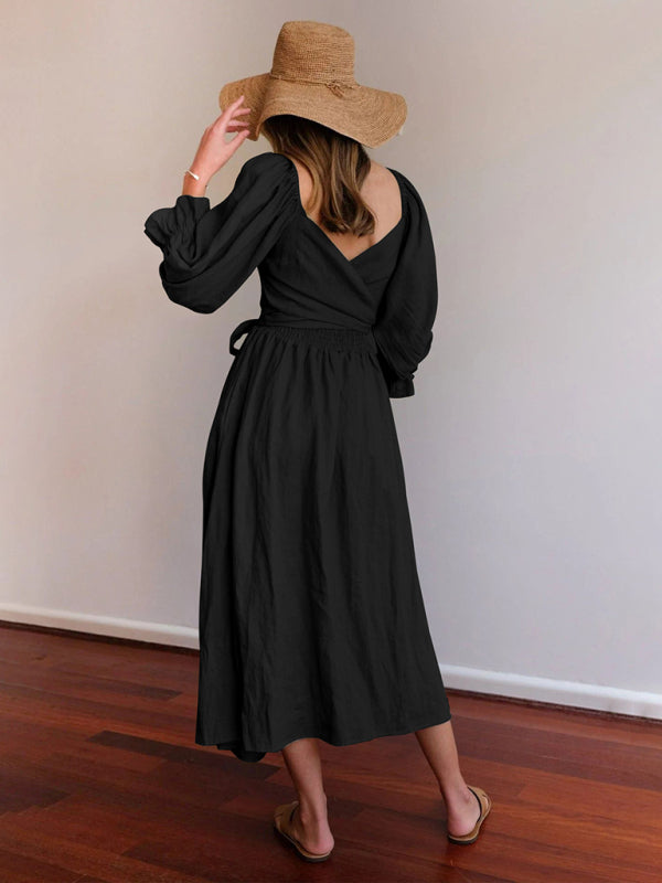 Kleid im neuen Stil mit gerüschten Laternenärmeln und Seilgürtel 