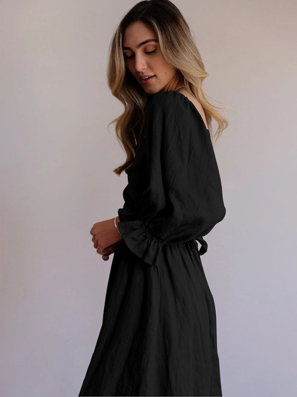 Kleid im neuen Stil mit gerüschten Laternenärmeln und Seilgürtel 
