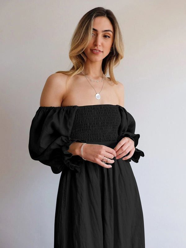 Kleid im neuen Stil mit gerüschten Laternenärmeln und Seilgürtel 