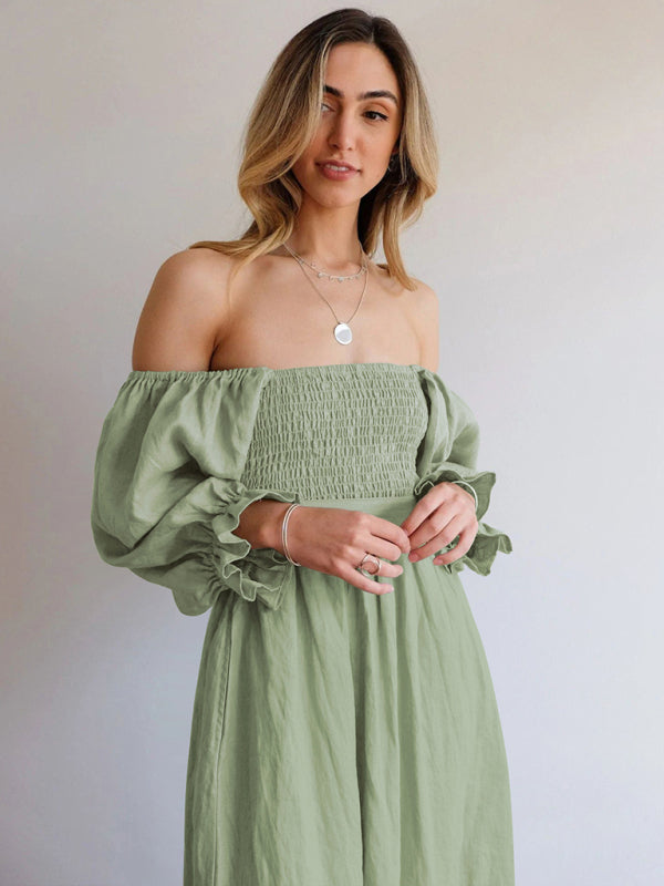 Kleid im neuen Stil mit gerüschten Laternenärmeln und Seilgürtel 