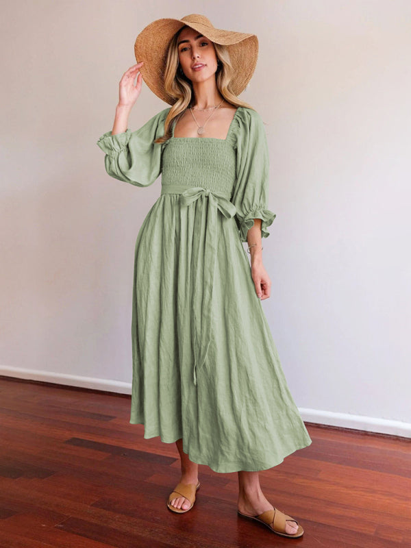 Kleid im neuen Stil mit gerüschten Laternenärmeln und Seilgürtel 