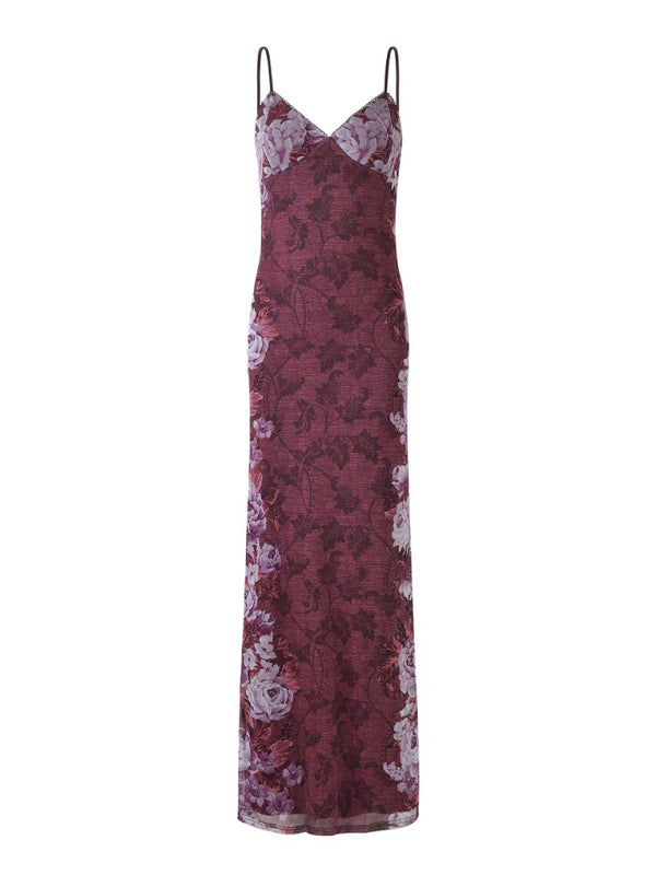 Designed vacation casual slim positioning printed suspender dress