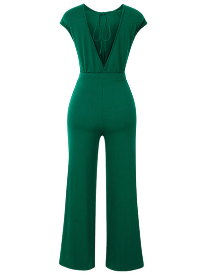 Combinaison tricotée à manches courtes et col rond pour femme, nouvelle collection décontractée, couleur unie 