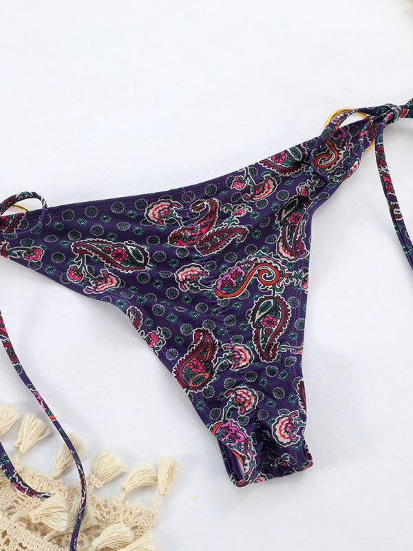 Close-up of printed bikini bottom with metal ring