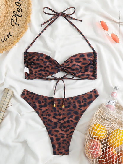 Ensemble deux pièces bikini imprimé léopard, bretelles réglables, sexy, pour femmes, nouvelle collection 