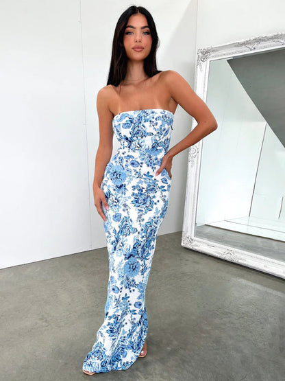 Sexy Tube Top Langes Kleid Schlitz Cocktailkleid Rückenfreies Langes Kleid 
