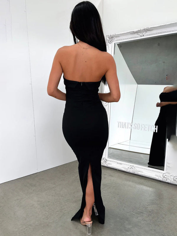 Sexy Tube Top Langes Kleid Schlitz Cocktailkleid Rückenfreies Langes Kleid 