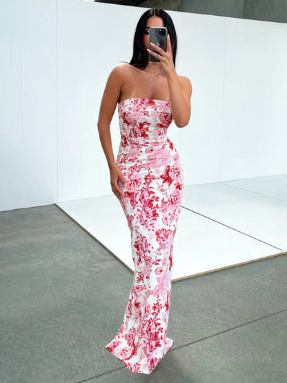 Sexy Tube Top Langes Kleid Schlitz Cocktailkleid Rückenfreies Langes Kleid 