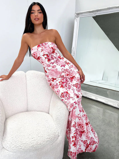 Sexy Tube Top Langes Kleid Schlitz Cocktailkleid Rückenfreies Langes Kleid 