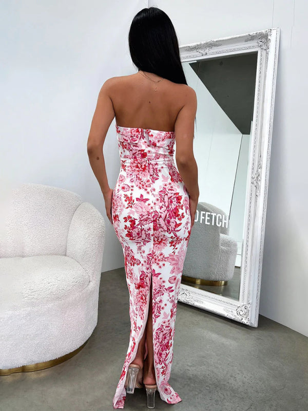 Sexy Tube Top Langes Kleid Schlitz Cocktailkleid Rückenfreies Langes Kleid 