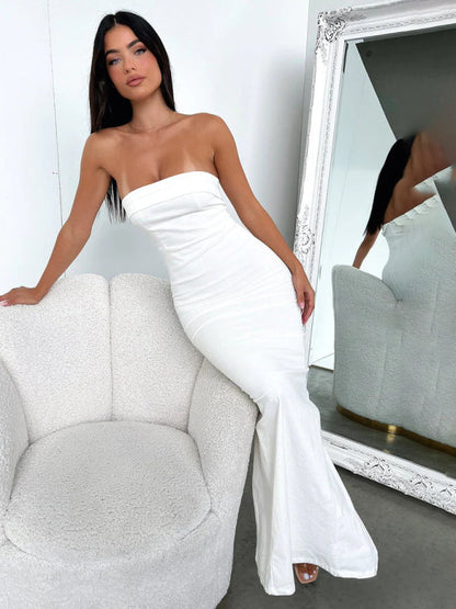 Sexy Tube Top Langes Kleid Schlitz Cocktailkleid Rückenfreies Langes Kleid 