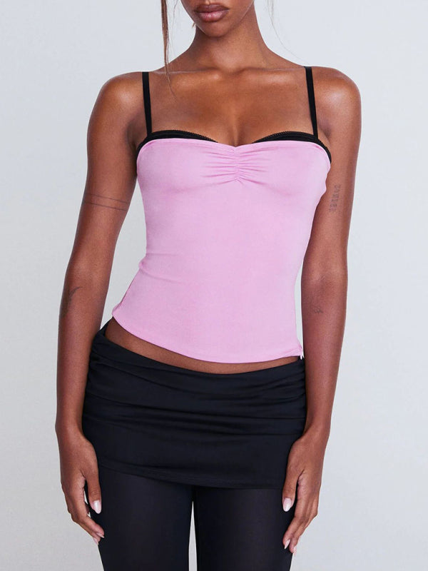 Camisole maille imprimé bustier tubulaire dentelle bustier tubulaire Y2k haut pour fille chaude 