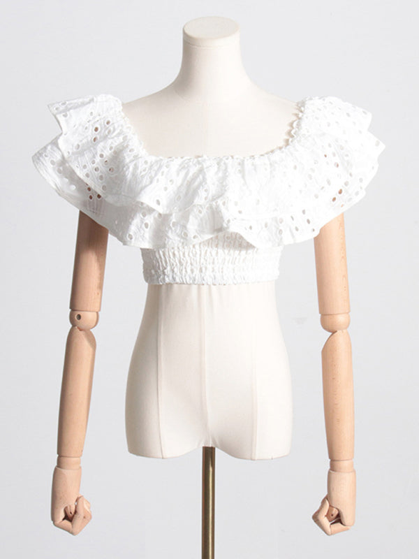 New French-style ear-hemmed short top, high-waisted cake layer skirt, sexy two-piece suit