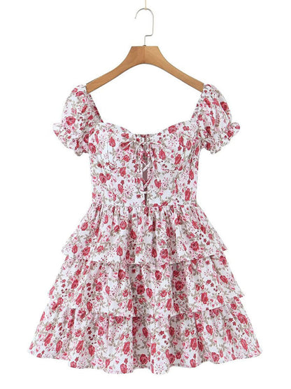 Floral one-neck strappy puff cake skirt on hanger