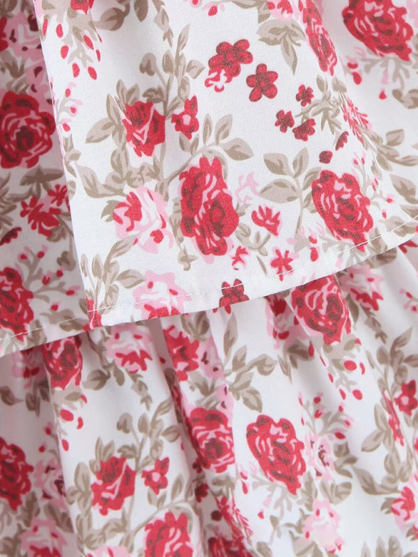 Close-up of floral pattern on puff cake skirt