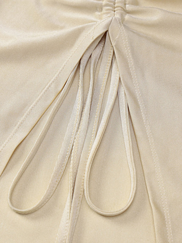 Robe à lacets et fente creuse pour femmes, couleur unie, enveloppée sur la poitrine, col licou, à la mode, avec anneau connecté 