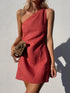 Red slant shoulder casual dress