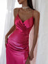 Pink V-neck pleated waist slit midi dress