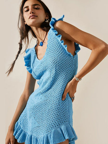 Blue ruffle women&
