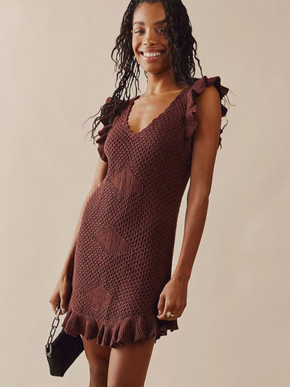 Brown ruffle women&