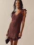 Brown ruffle women&