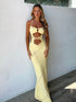 Yellow knitted beach cover-up with hollow design