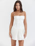 White backless suspender pleated short dress front view