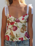 Fruit print cami top with lace straps, front view