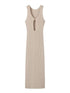 Beige V-neck sleeveless dress with hollow slit design