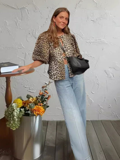 Stylish leopard print blouse with puff sleeves