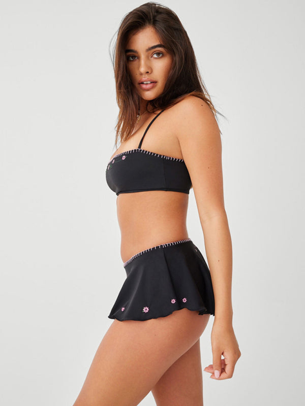 New split skirt style sexy high waist suspender bikini hot spring resort style bikini