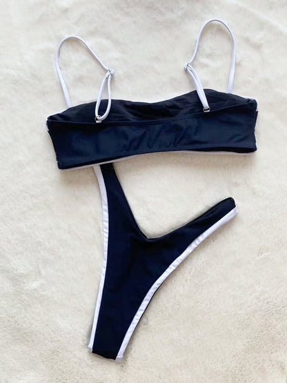 New bikini sexy suspender tube top splicing split swimsuit