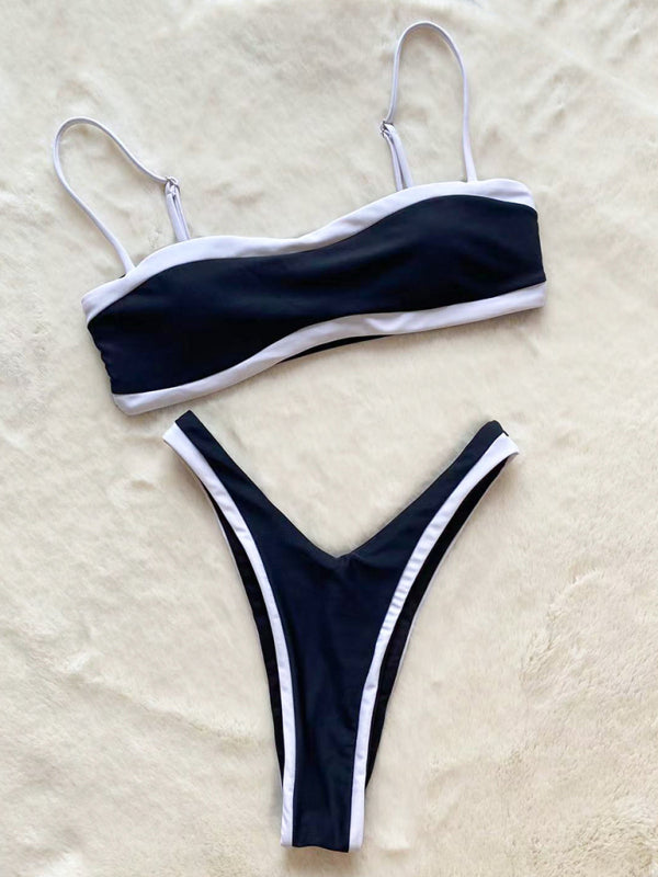 New bikini sexy suspender tube top splicing split swimsuit