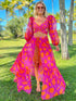 Stylish printed bikini set with long-sleeved top and skirt