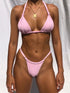 Pink halterneck bikini front close-up