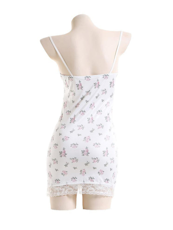 New sexy floral contrasting lace stitching sexy low-cut suspender-covering skirt