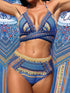 Blue digital printed bikini with shawl, high waist design
