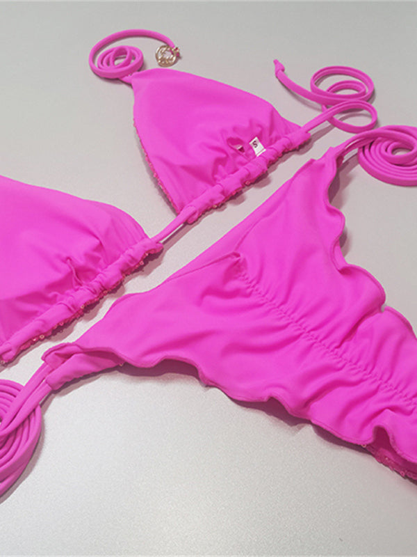 Pink bikini set with triangle straps