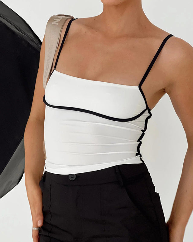 White contrast color camisole with black trim