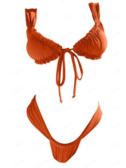 Orange lace-up bikini split suit