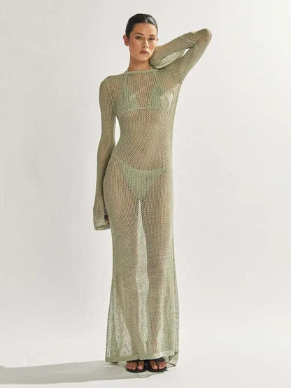 Knitted see-through maxi dress, studio setting