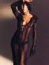 Black see-through lace V-neck slit dress