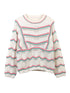 Front view of crocheted hollow sweater with stripes