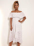 Bohemian lace long white dress, off-shoulder front view
