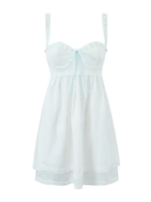 White lace suspender mini dress with square neck